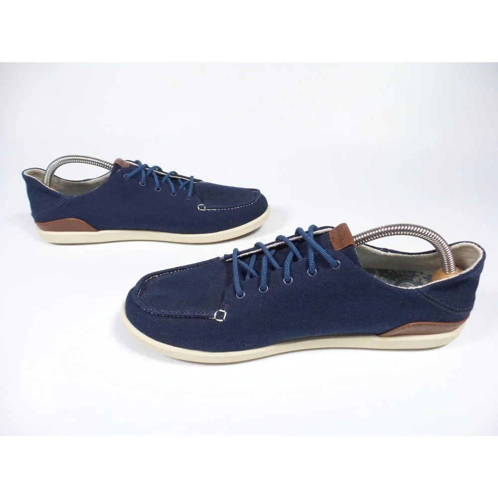 OluKai Manoa Shoes Mens Size‎ 10 Navy Blue Canvas Lace Up Casual Comfort
